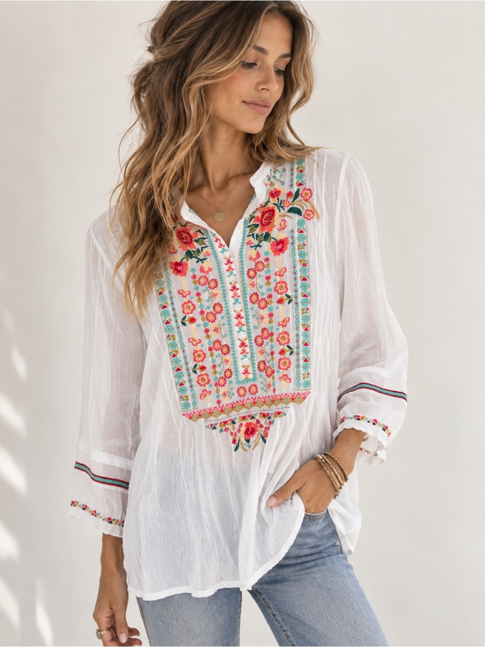 Johnny was embroidered blouse medium